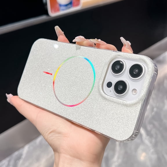 Dteck for iPhone 13 Pro, Shockproof Glitter Bling Sparkle Laser Magnetic Compatible with MagSafe Wireless Charging Slim TPU+ PC Case, Silver