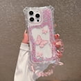 thumbnail image 1 of Dteck for iPhone 14 Case with Bling Glitter Butterfly, Shockproof Front Bumper Protective Phone Cover with Bracelet Wrist Strap for Women Girls,Pink, 1 of 10