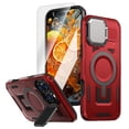 thumbnail image 1 of Dteck for iPhone 14 Case with Screen Protector, Shockproof Magnetic Multi-Layer Military Lens Stand Heavy Duty Full Body Rugged Hard Shell, Red, 1 of 6