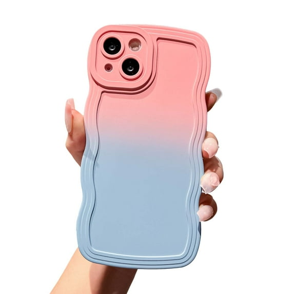 Dteck for iPhone 14 Phone Case, Cute Gradient Color Curly Wave Frame Camera Lens Cover Protective Shockproof Bumper Soft Silicone Phone Cover, C