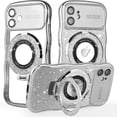 thumbnail image 1 of Dteck for iPhone 14 Plus Case with Camera Lens Protector, Love Heart with Rotating Ring Holder Stand Sparkly Phone Case for iPhone 14 Plus,Silver, 1 of 6