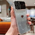 thumbnail image 1 of Dteck for iPhone 14 Plus Case with Plating Love-Heart Pattern, Glitter Slim Protective Case with Big Window Full Glass Camera Lens Protector,Silver, 1 of 6