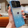 thumbnail image 1 of Dteck for iPhone 14 Pro Case with Plating Love-Heart Pattern, Glitter Slim Protective Case with Big Window Full Glass Camera Lens Protector,Blue, 1 of 6