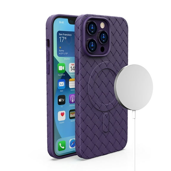 Dteck for iPhone 14 Pro Max Case, Compatible with MagSafe, Slim Weave Texture Shockproof Magnetic Case 6.7 Inch,Purple
