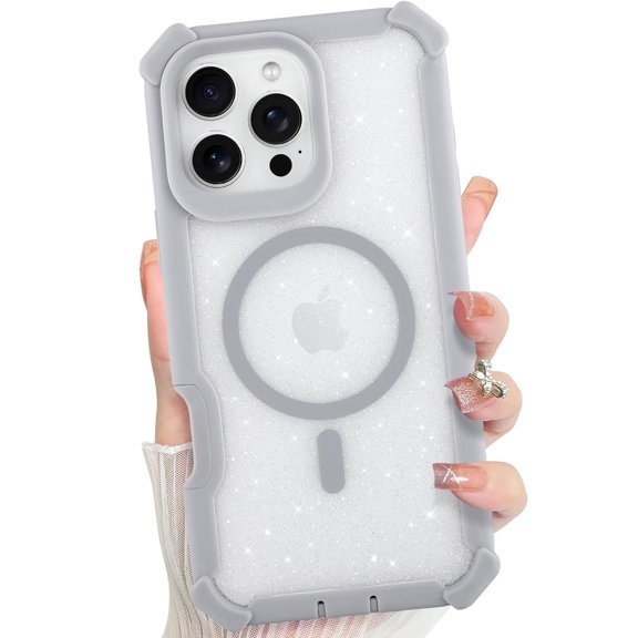 Dteck for iPhone 14 Pro Max Case, Compatible with MagSafe, Sparkly Glitter Bling Back Rubber Bumper Shockproof Protective Phone Cover,Gray
