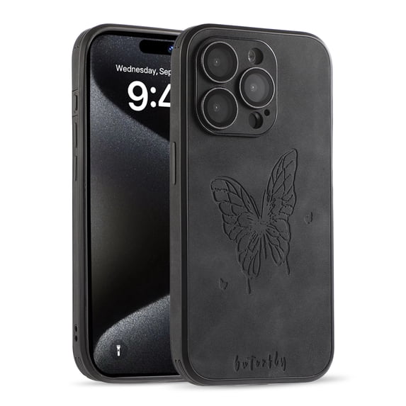 Dteck for iPhone 14 Pro Max Case with Camera Lens Protector, Butterfly Pattern Slim PU Leather Protective Phone Case for iPhone 14 Pro Max,Black