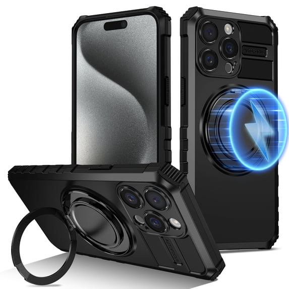 Dteck for iPhone 14 Pro Max Case with Rotating Ring Stand, Compatible with MagSafe, Heavy Duty Magnetic Phone Case for iPhone 14 Pro Max,Black