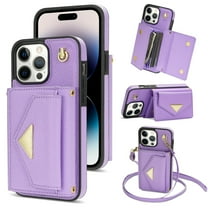 Dteck for iPhone 14 Pro Wallet Case with Crossbody Lanyard, PU Leather Card Holder Purse Shockproof Phone Cover for iPhone 14 Pro,Purple