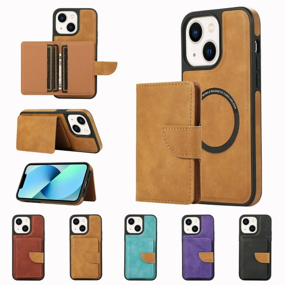 Dteck for iPhone 14 Wallet Case, Compatible with MagSafe, 2 in 1 Magnetic Detachable PU Leather Card Pocket Wallet iPhone 14 Case for Women Men,Brown