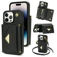 thumbnail image 1 of Dteck for iPhone 14 Wallet Case with Crossbody Lanyard, PU Leather Card Holder Purse Shockproof Phone Cover for iPhone 14,Black, 1 of 5