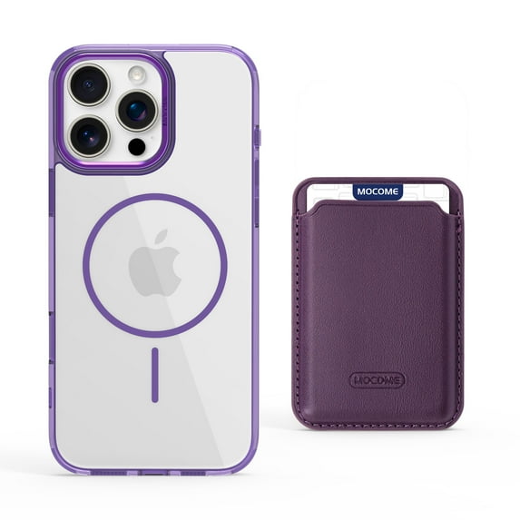 Dteck for iPhone 14 with Magnetic Removable Magnetic Card Holder Wallet, With Magnetic Wallet Cards, Shockproof Slim Back Hard Case, Purple