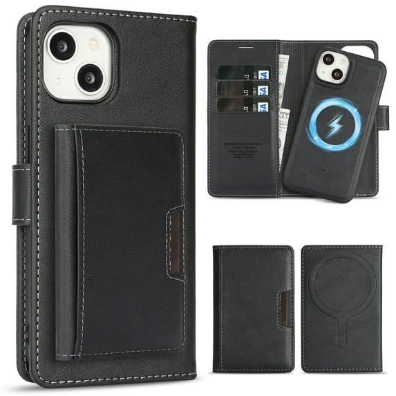 Dteck for iPhone 15 Case Detachable Wallet Case with Card Holder, 3 in 1 PU Leather Flip Folio with RFID Blocking Stand Shockproof Phone Cover,Black