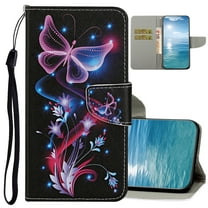 Dteck for iPhone 15 Case Wallet with Card Holder, Cute Pattern Folio Flip PU Leather Wallet Case for Women Men, Fluorescence Butterfly