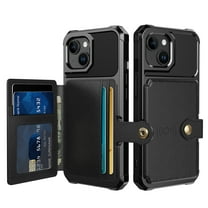 Dteck for iPhone 15 Case with Card Holder, Hybrid Rubber Bumper Shockproof Magnetic Back Flip Case for iPhone 15 Wallet Case for Women Men, Black