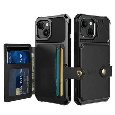 Dteck for iPhone 15 Case with Card Holder, Hybrid Rubber Bumper Shockproof Magnetic Back Flip Case for iPhone 15 Wallet Case for Women Men, Black