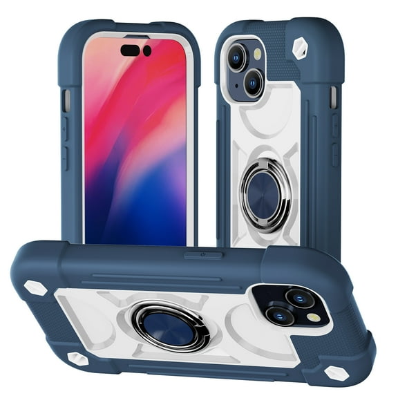 Dteck for iPhone 15 Case with Double Ring Stand, Heavy-Duty Military Grade Shockproof Phone Cover for iPhone 15,Blue