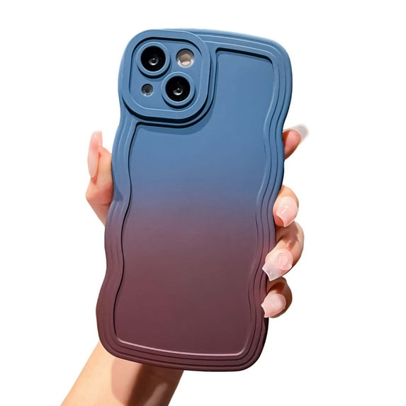 Dteck for iPhone 15 Phone Case, Cute Gradient Color Curly Wave Frame Camera Lens Cover Protective Shockproof Bumper Soft Silicone Phone Cover, E