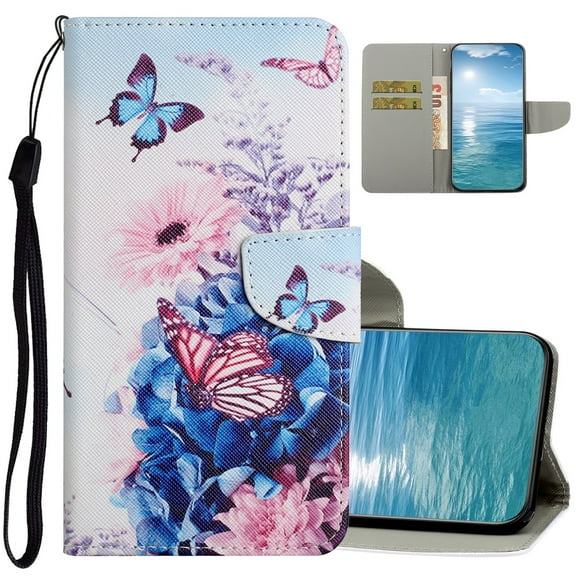 Dteck for iPhone 15 Plus Case Wallet with Card Holder, Cute Pattern Folio Flip PU Leather Wallet Case for Women Men, Purple Butterfly