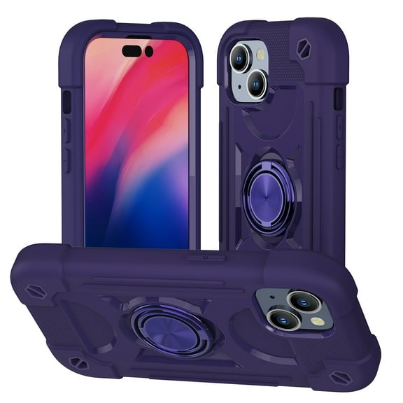 Dteck for iPhone 15 Plus Case with Double Ring Stand, Heavy-Duty Military Grade Shockproof Phone Cover for iPhone 15 Plus,Darkpurple