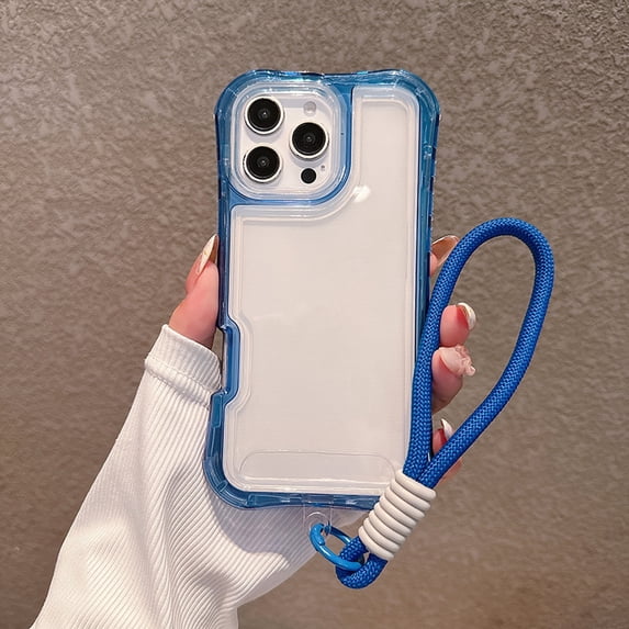 Dteck for iPhone 15 Plus Clear Case, Heavy Duty Drop Protection Rugged Shockproof 3-Layer Military Protective Tough Strap Durable Cover,Darkblue