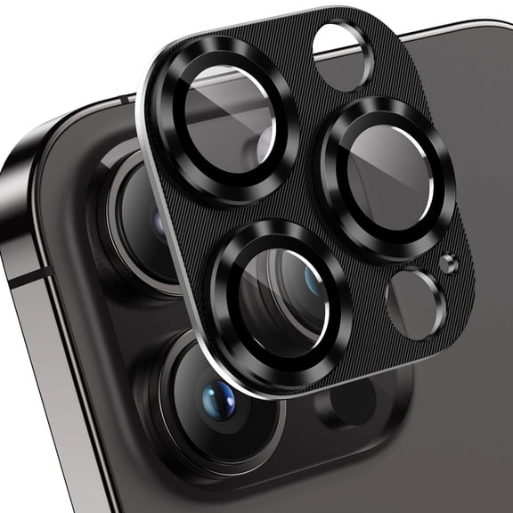 Dteck for iPhone 15 Pro Camera Lens Protector, Case-Friendly Strong Adsorption Metal Tempered Glass Rear Camera Protector,Black