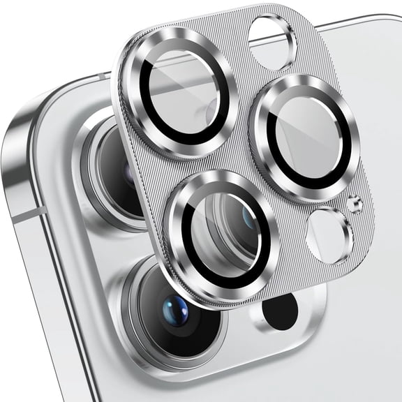 Dteck for iPhone 15 Pro Camera Lens Protector, Case-Friendly Strong Adsorption Metal Tempered Glass Rear Camera Protector,Silver