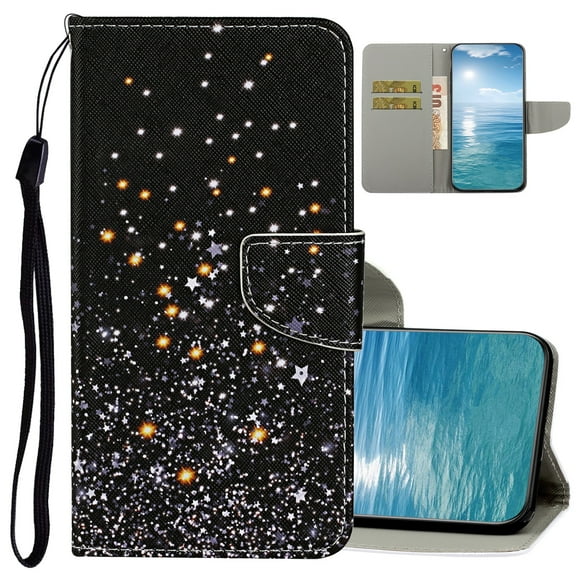 Dteck for iPhone 15 Pro Case Wallet with Card Holder, Cute Pattern Folio Flip PU Leather Wallet Case for Women Men, Black Star