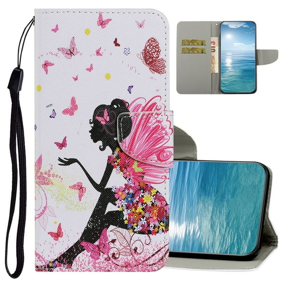 Dteck for iPhone 15 Pro Case Wallet with Card Holder, Cute Pattern Folio Flip PU Leather Wallet Case for Women Men, Butterfly Girl