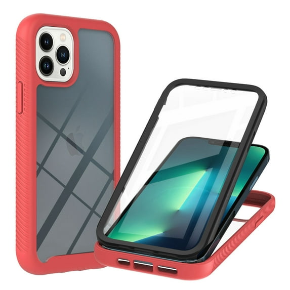 Dteck for iPhone 15 Pro Case with Built-in Screen Protector, Full Body Protection Hybrid Rubber Bumper Shockproof Clear Protective Cover,Red