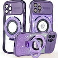 thumbnail image 1 of Dteck for iPhone 15 Pro Case with Camera Lens Protector, Love Heart with Rotating Ring Holder Stand Sparkly Phone Case for iPhone 15 Pro,Purple, 1 of 5