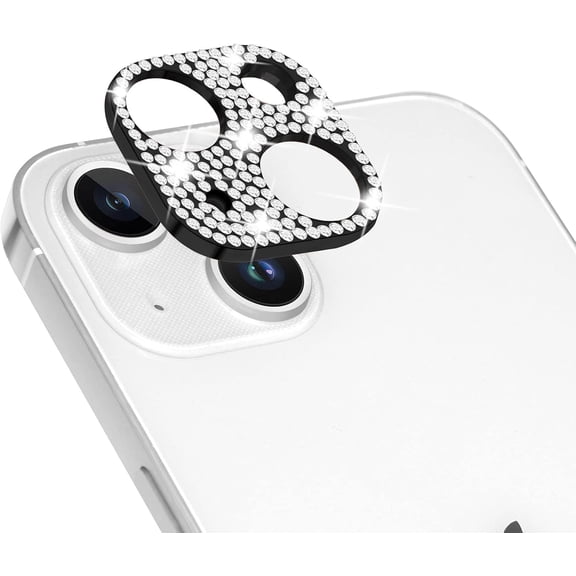 Dteck for iPhone 15 Pro Max Camera Lens Protector Bling, Glitter Diamond Metal Lens Cover Glass Screen Protector Accessories Case, Black