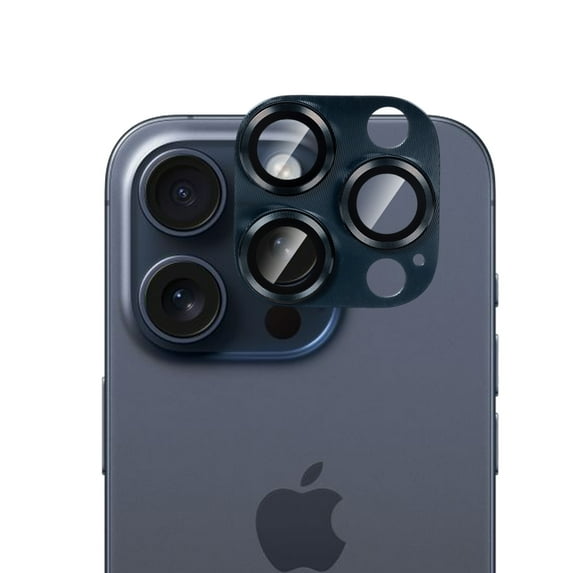 Dteck for iPhone 15 Pro Max Camera Lens Protector, Case-Friendly Strong Adsorption Metal Tempered Glass Rear Camera Protector, Dark Blue