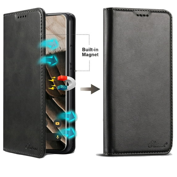 Dteck for iPhone 15 Pro Max Wallet Case, Folio Flip Magnetic Closure PU Leather Cover with Kickstand and Credit Card Slots,Black