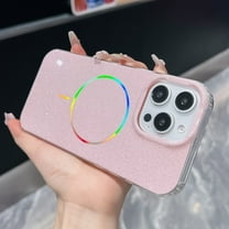 Dteck for iPhone 15 Pro, Shockproof Glitter Bling Sparkle Laser Magnetic Compatible with MagSafe Wireless Charging Slim TPU  PC Case, Pink