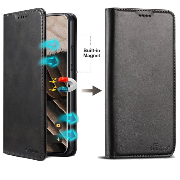 Dteck for iPhone 15 Pro Wallet Case, Folio Flip Magnetic Closure PU Leather Cover with Kickstand and Credit Card Slots,Black