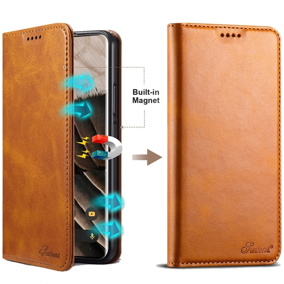 Dteck for iPhone 15 Wallet Case, Folio Flip Magnetic Closure PU Leather Cover with Kickstand and Credit Card Slots,Yellow