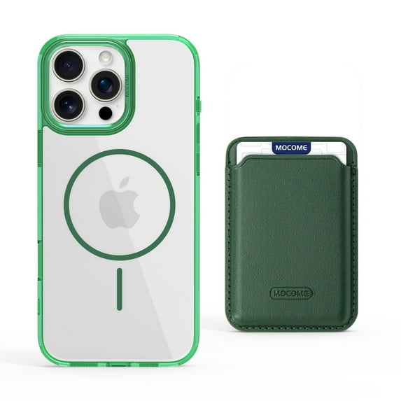 Dteck for iPhone 15 with Magnetic Removable Magnetic Card Holder Wallet, With Magnetic Wallet Cards, Shockproof Slim Back Hard Case, Green