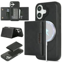 Dteck for iPhone 16 Case, Compatible with MagSafe, 2 in 1 PU Leather Magnetic Detachable Credit Card Holder Flip Cover Kickstand for Men Women,Black