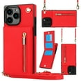 thumbnail image 1 of Dteck for iPhone 16 Case, Shockproof Magnetic Protective Zipper Pocket Purse Handbag Shoulder Strap Stylish Protective Cover, Red, 1 of 9