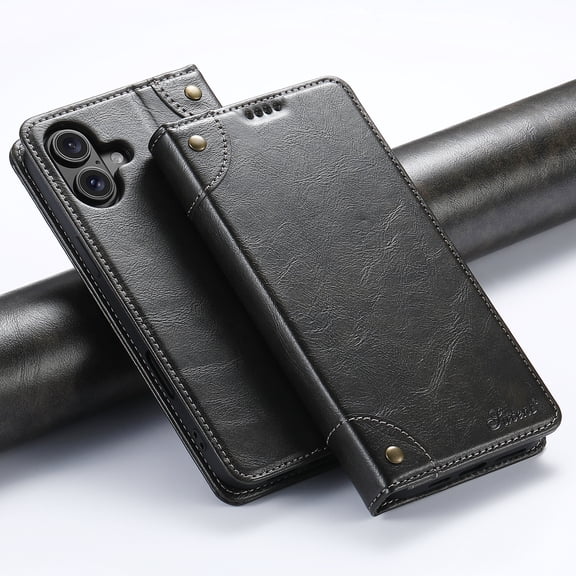 Dteck for iPhone 16 Case Wallet, Shockproof Magnetic Kickstand Credit Card Holder Leather Folio Case Flip Stand Cover for iPhone 16, Black