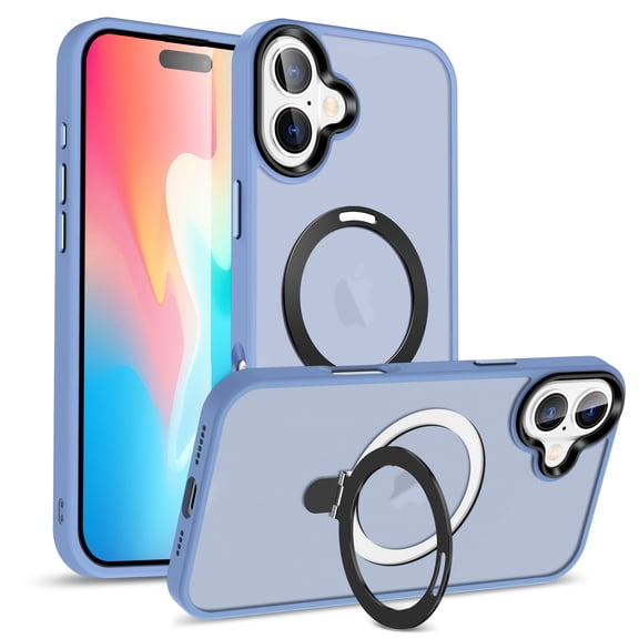 Dteck for iPhone 16 Case with Camera Control Magnetic Ring Stand, Compatible with MagSafe, Frosted Translucent Slim Phone Grip Cover 6.1 Inch,Blue