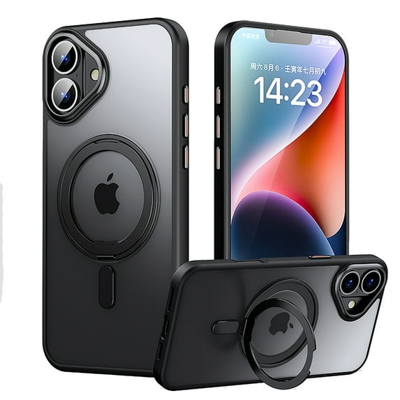 Dteck for iPhone 16 Case with Invisible Magnetic Ring Stand Translucent Case for iPhone 16, Compatible with MagSafe, Black