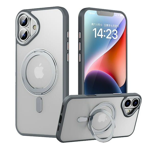 Dteck Designed for iPhone 16 Case, 360°Rotatable Ring Stand Case Compatible with MagSafe Military-Grade Protection Magnetic Kickstand Case 6.1 inch,Gray