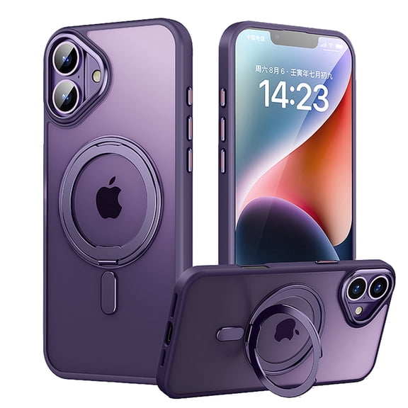 Dteck Designed for iPhone 16 Case, 360°Rotatable Ring Stand Case Compatible with MagSafe Military-Grade Protection Magnetic Kickstand Case 6.1 inch,Purple
