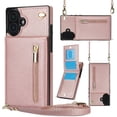 thumbnail image 1 of Dteck for iPhone 16 Plus Case, Shockproof Magnetic Protective Zipper Pocket Purse Handbag Shoulder Strap Stylish Protective Cover, Rosegold, 1 of 6