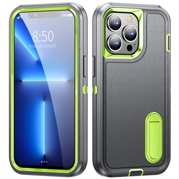 Dteck for iPhone 16 Plus Case with Built-in Kickstand, Durable Heavy Duty Shockproof Rugged Dustproof Case for iPhone 16 Plus, Gray+Green