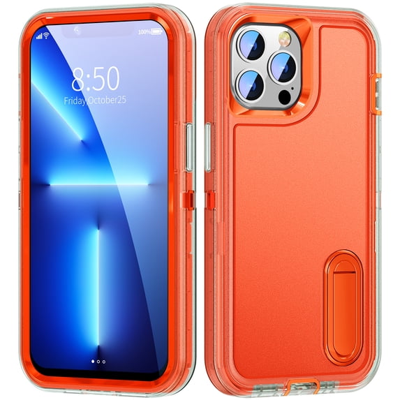 Dteck for iPhone 16 Plus Case with Built-in Kickstand, Durable Heavy Duty Shockproof Rugged Dustproof Case for iPhone 16 Plus, Orange+Clear
