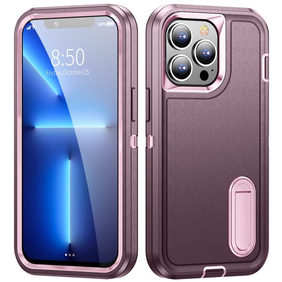 Dteck for iPhone 16 Plus Case with Built-in Kickstand, Durable Heavy Duty Shockproof Rugged Dustproof Case for iPhone 16 Plus, Purple+Pink