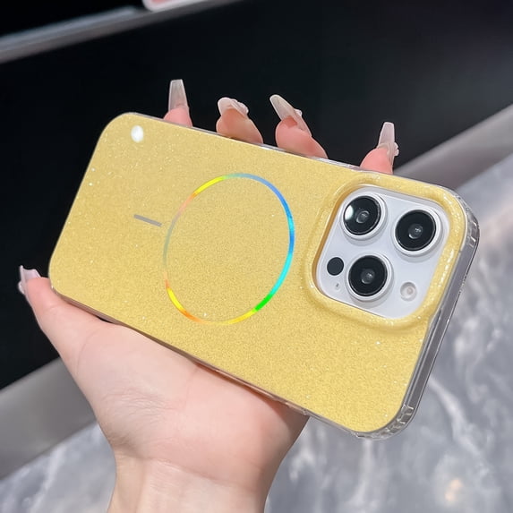 Dteck for iPhone 16 Plus, Shockproof Glitter Bling Sparkle Laser Magnetic Compatible with MagSafe Wireless Charging Slim TPU+ PC Case, Yellow