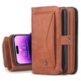 thumbnail image 1 of Dteck for iPhone 16 Plus, Zipper Pocket Wallet Case, Multifunction Magnetic Detachable PU Leather Card Slot Kickstand Case with Wrist Strap, Brown, 1 of 6